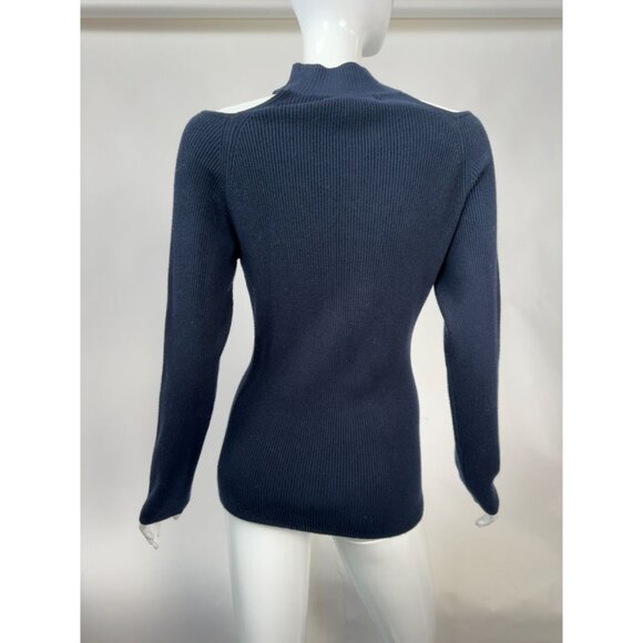 Catherine Malandrino Navy Cold Shoulder Ribbed Sweater Women XL Rayon/Polyester/ - Picture 15 of 16